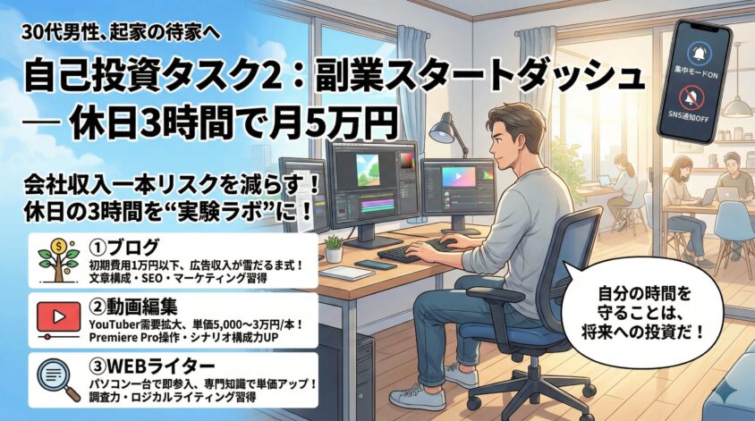 自己投資タスク2：副業スタートダッシュ―休日3時間で月5万円